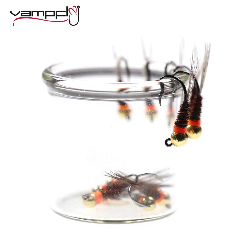 

Vampfly 6pcs 12# 14# 16# Tungsten Bead Head Jig Nymph Fly Fast Sinking Barbless Euro Nymph Fly For Trout Fresh Waster Fishing