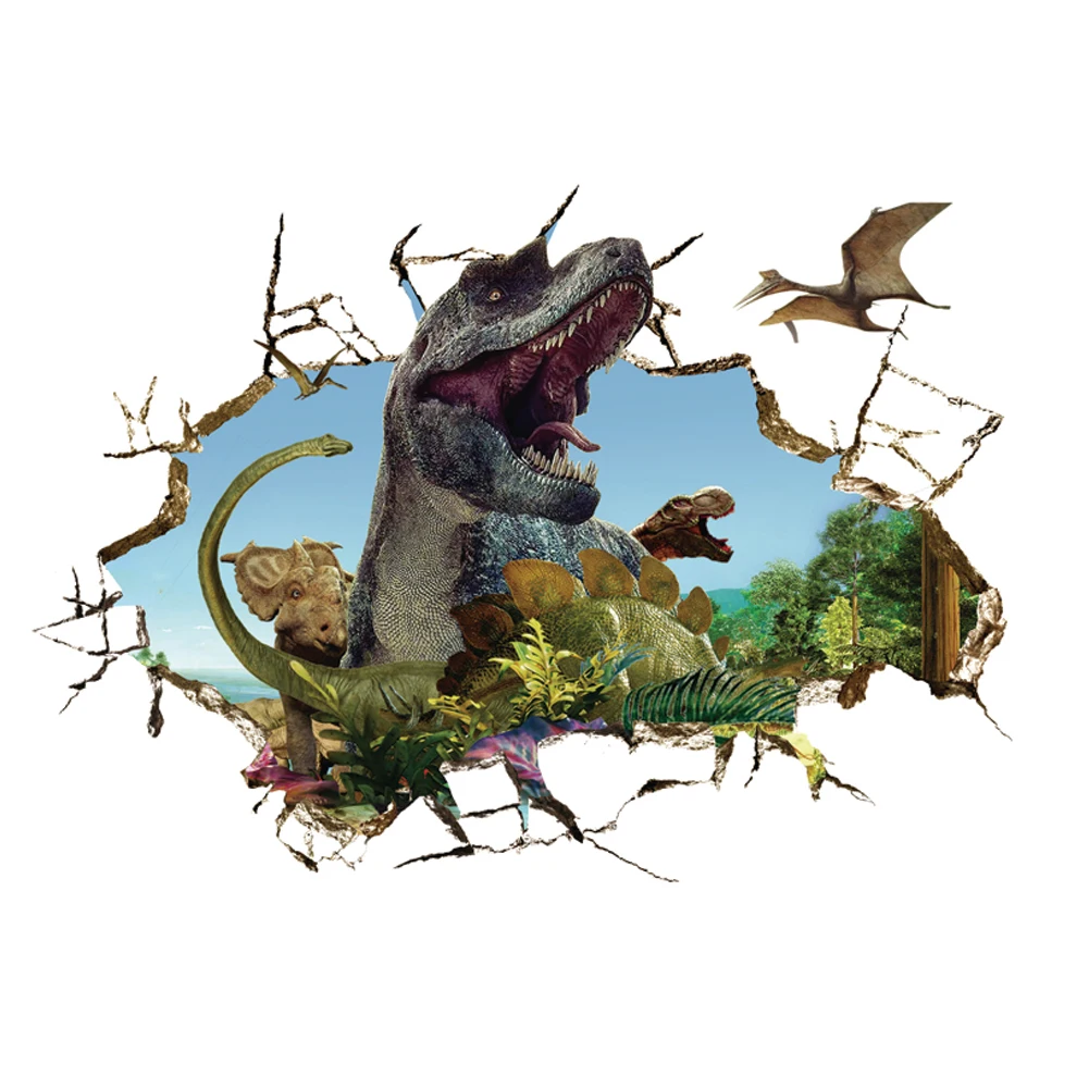 

Cartoon Jurassic Park Dinosaur Animal Wall Stickers For kids Rooms Bedroom Home Decor 3d vivid Wall Decals pvc Mural Art Poster