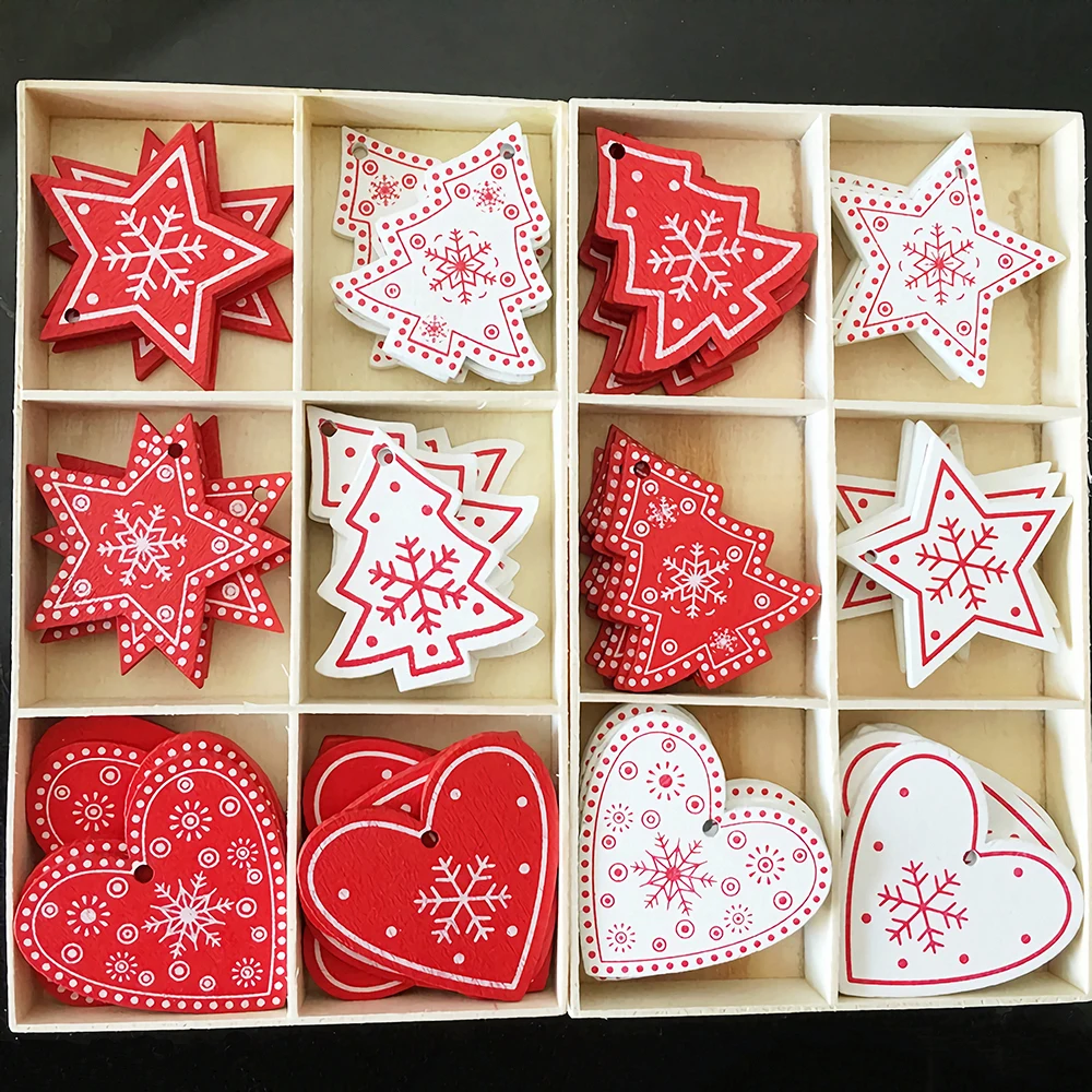 

10PCs 5cm Wooden Christmas Ornaments Kids Toys For Chirstmas Tree Hanging Pendants Xmas Decoration For Home Party New Year Noel