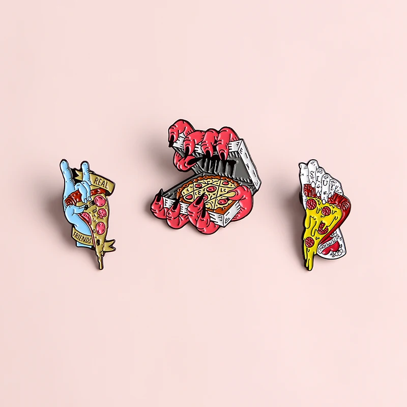 Пицца Красный Белый Синий Дьявол рука брошь креативный панк зомби террор значок