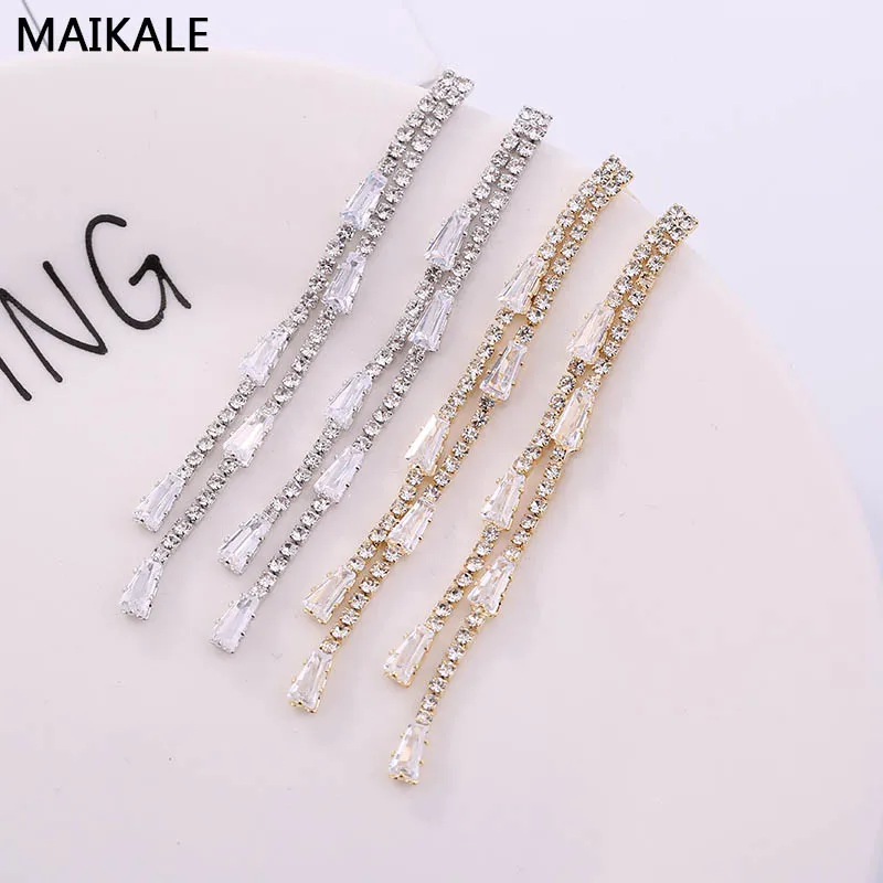 Женские серьги гвоздики с фианитами MAIKALE роскошные висячие золотого и