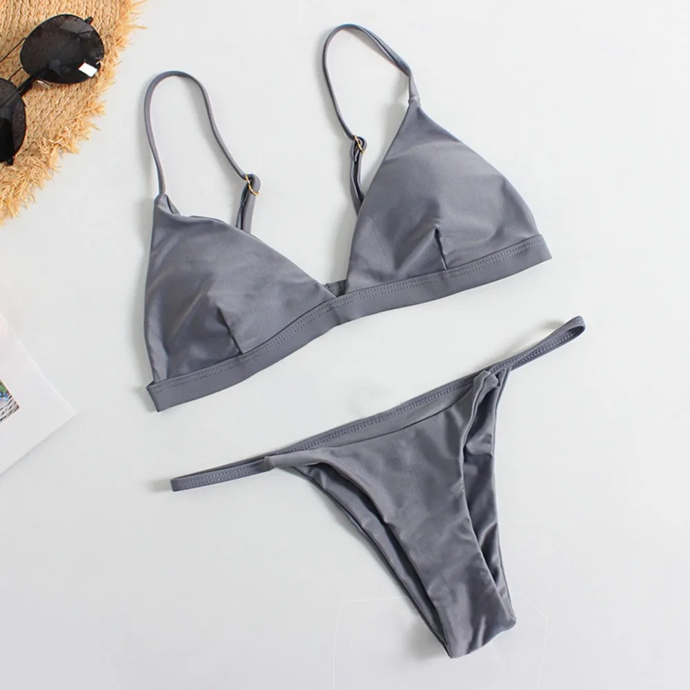 Бикини с низкой талией сексуальный купальник пуш-ап новинка 2022 однотонный