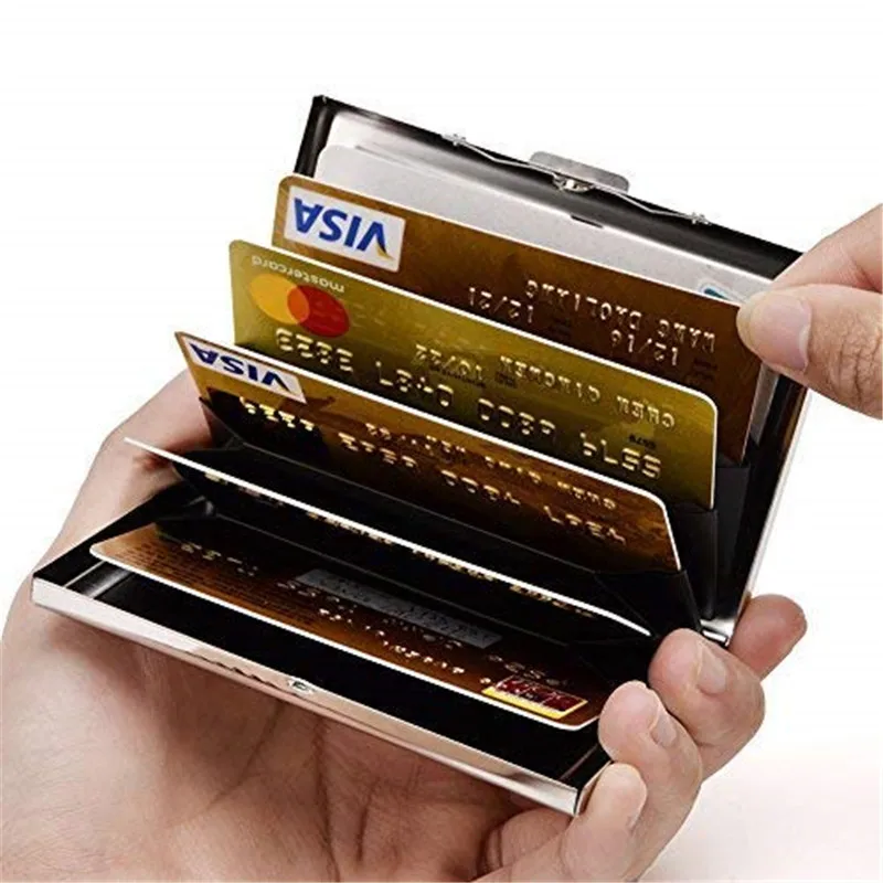 RFID металлический держатель кредитной карты кошельки для женщин или мужчин тонкий из нержавеющей стали и искусственной кожи с протекторами для банковских карт подарок