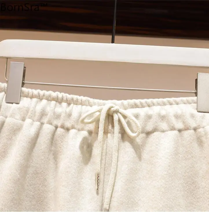 

Bornsra Fashion Casual Turtleneck Mohair Trim Striped Sweater and High Waist Elastic Waist Wide Leg Woolen Pants 2 Piece Sets