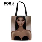 Складные сумки для покупок FORUDESIGNS для женщин, холщовые тоуты черного цвета в африканском стиле, дамские экологически чистые тканевые большие сумки для книг для девушек