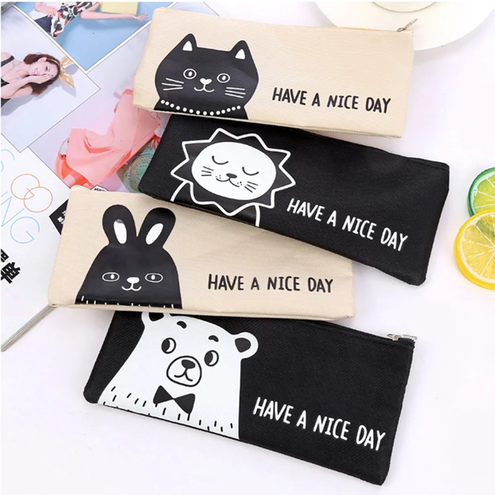 Горячая Распродажа карандашная сумка с принтом милых животных: Застежка молния