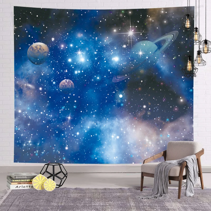 

Blue Galaxy Tapestry Starry Sky Tapestry Psychedelic Space Light Planet Tapestry Fantasty Art Print Wall Hanging for Home Decor