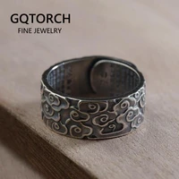 990 thai silver om rings for women men engraved vintage auspicious clouds heart sutra buddhism jewelry adjustable 7 11