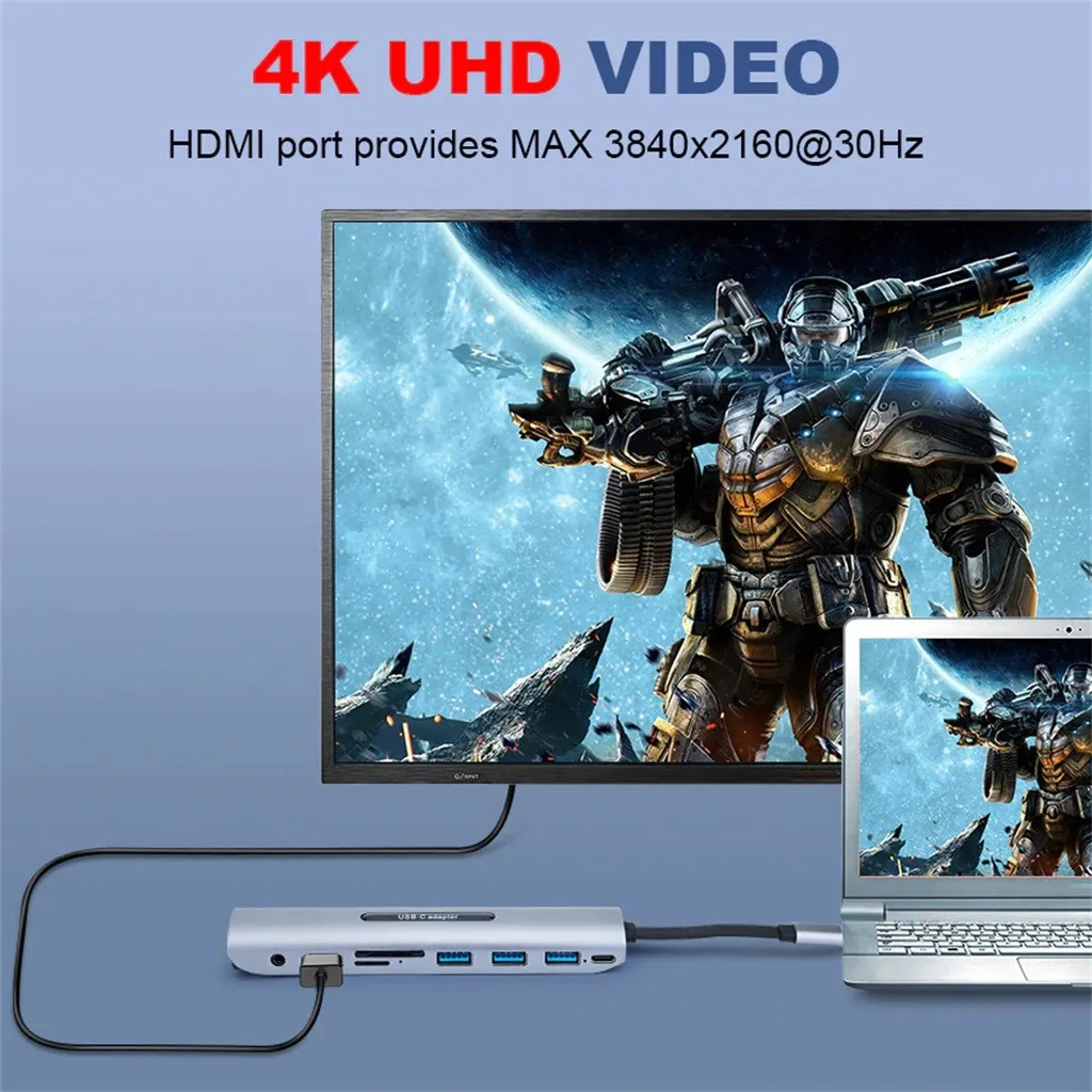 Адаптер USB Type C HDMI 9 в 1 3 0 слот для TF SD VGA аудио|USB-хабы| |