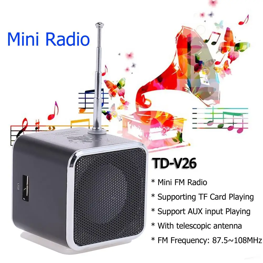 Мини TD-V26 цифровой fm-радио динамик Портативный приемник с - Цена: 609,89 руб.