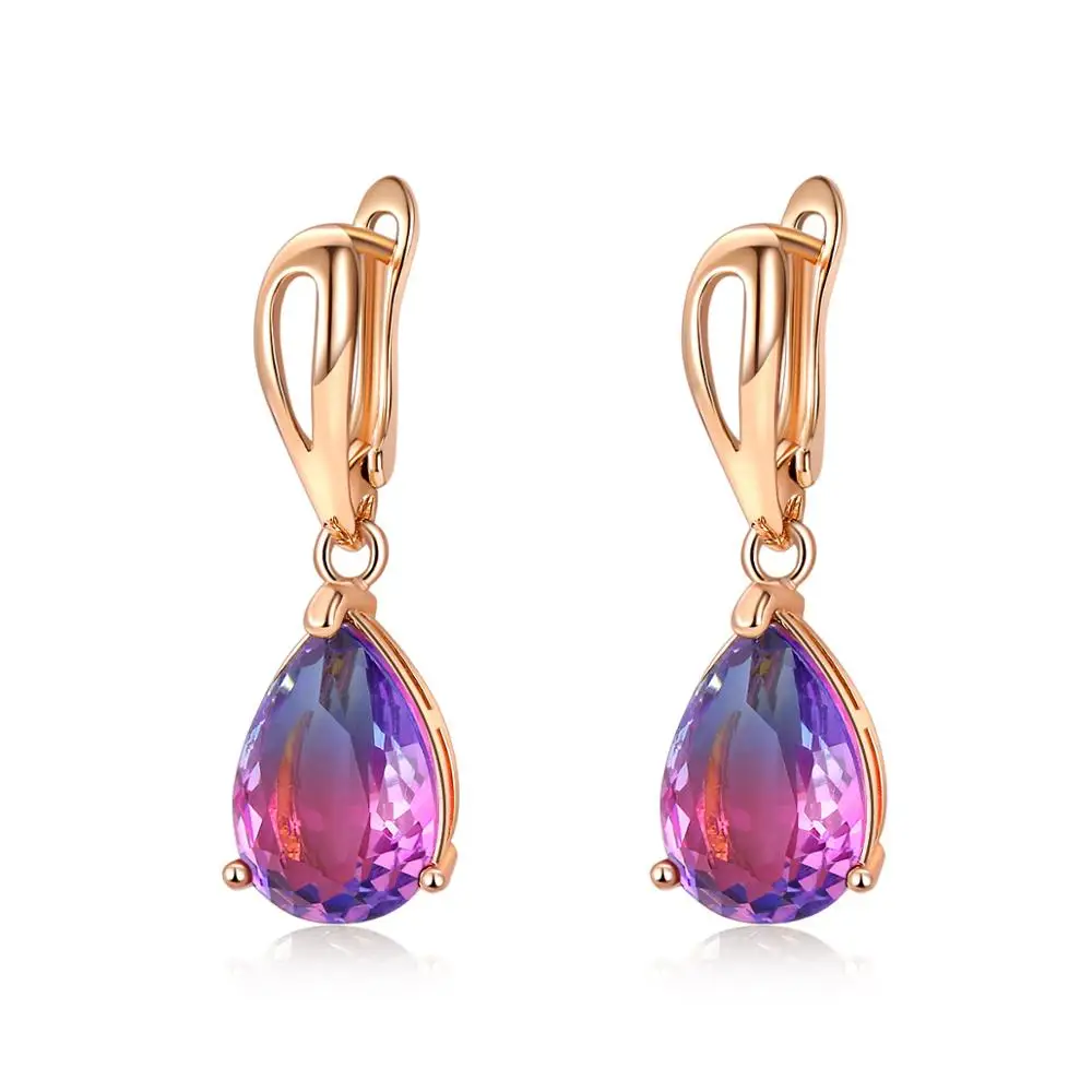 

8Seasons Trendy Geometric Water Drop Colorful Gradient Zircon Dangle Earrings For Women Party Gold Copper Drop Earrings Jewelry