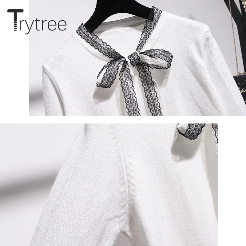 Trytree 2019 осенне зимний комплект из двух предметов повседневный вязаный белый топ с