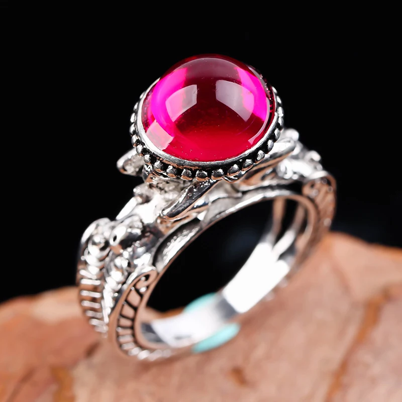 

Engraving and Art Gothic Red Stone Ring Sorcerer Pagan 316L Alloy Men Women Punk Rock Motorcycle Jewelry W3P4