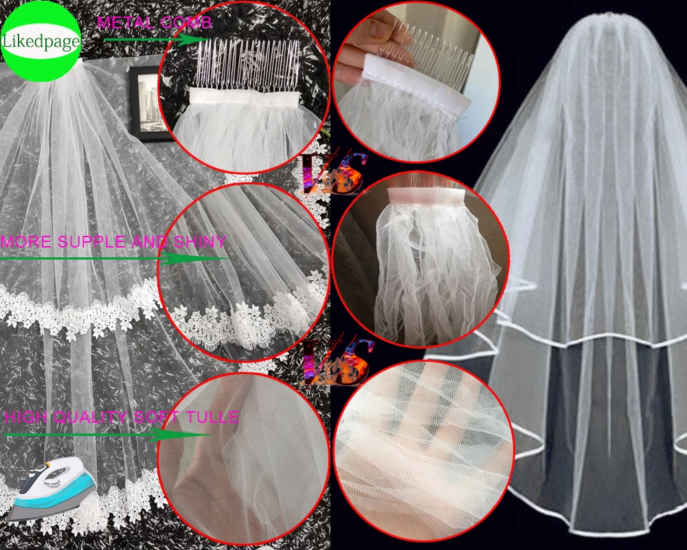 

Short Wedding Bride Veil Two Layer Voile Mariage Welon Slubny Lace Edge Velo De Novia Sposa Weeding Accessoire Metal Comb 2021