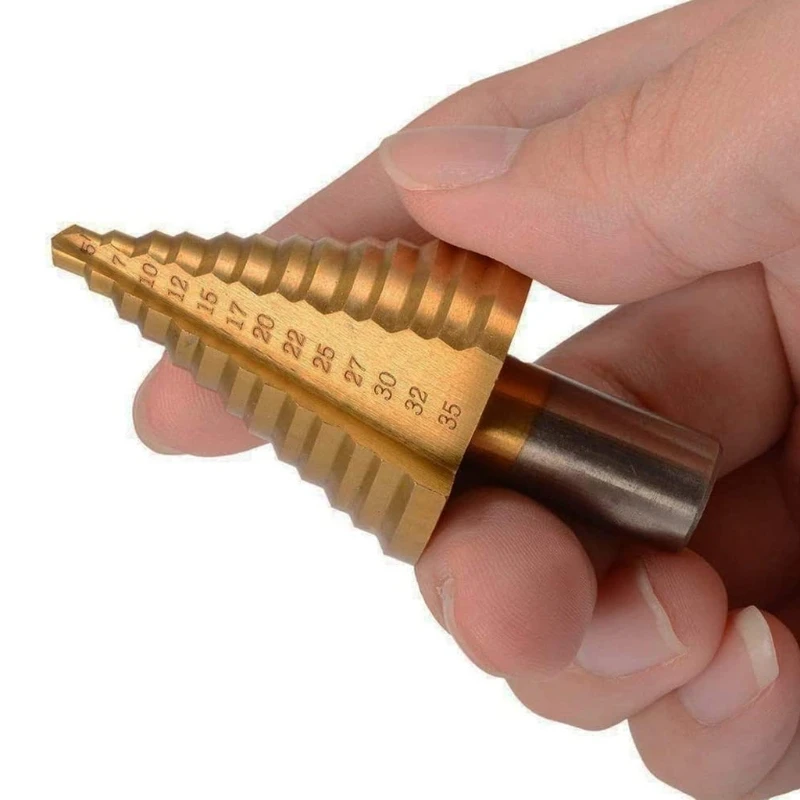 

5-35mm Metric HSS Titanium Coated Step Drill Bit for Wood Metal Core Hole Drilling Tool Round Shank