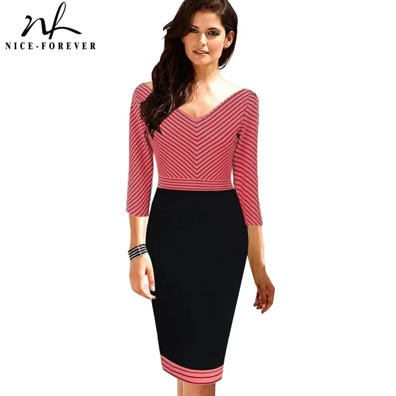 Женское офисное платье Nice forever элегантное облегающее контрастной расцветки в