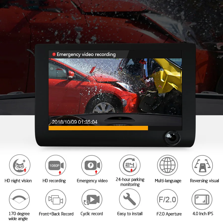 Автомобильный видеорегистратор с 3 объективами камеры видеорегистраторы 4 0