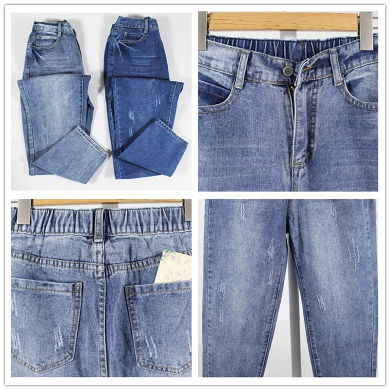 

Spring Autumn Harem jeans for woman high waist Casual Retro blue plus size blue Ankle Length denim Trousers for women 5XL K042
