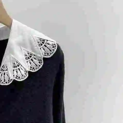 

Женский трикотажный топ, пуловер с кружевом, полым воротником, для ранней осени, 2021