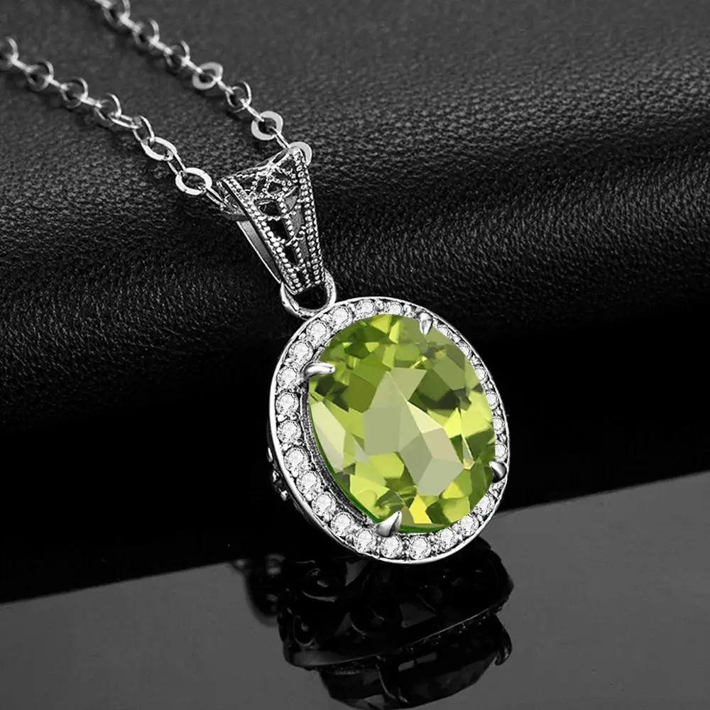 

Real 925 Silver Jewelry Set For Women Unique Charm Green Peridot Gemstone Ring Earring Pendant Wedding Gift Bridal Jewelry Sets