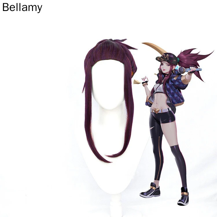

Game League ofLegends Akali KDA LOL Cosplay hairwear Dark purple Cosplay Wig +Wig Cap