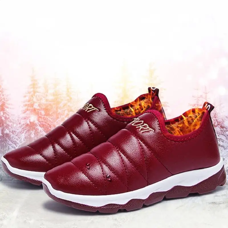 Теплые искусственная кожа ПУ Водонепроницаемый женские зимние сапоги на плоской