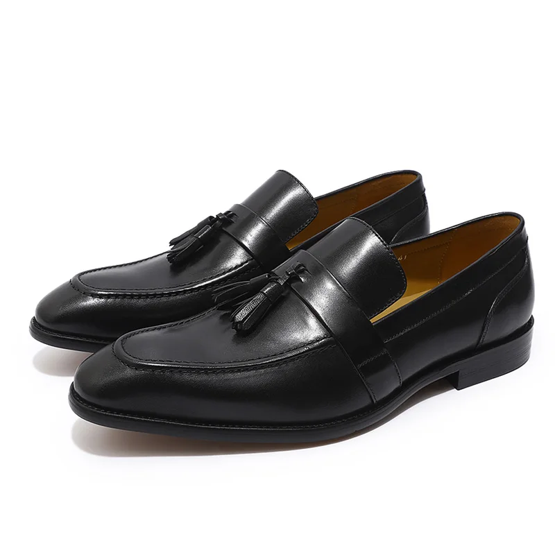 Туфли мужские из натуральной кожи лоферы с бахромой без застежки повседневная