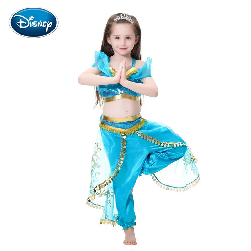 Disney Aladdin Jasmine Rapunzel Aurora Belle Ariel Cosplay Costume Child Party Dress costume two-piece For Girl Gift | Детская одежда и