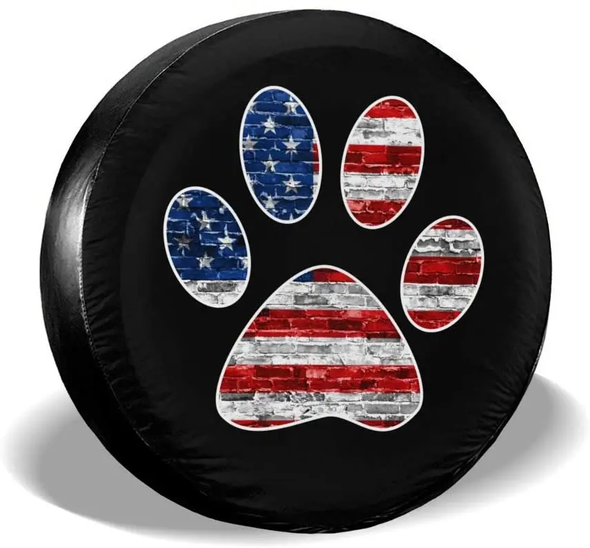 

YZ-MAMU American Flag Dog Paw Printed Spare Tire Cover Waterproof Dust-Proof for Jeep Trailer RV SUV Truck and Other Vehicles