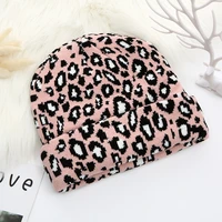 the new winter womans knitted hat leopard print headgear curly rimmed dome skin hat