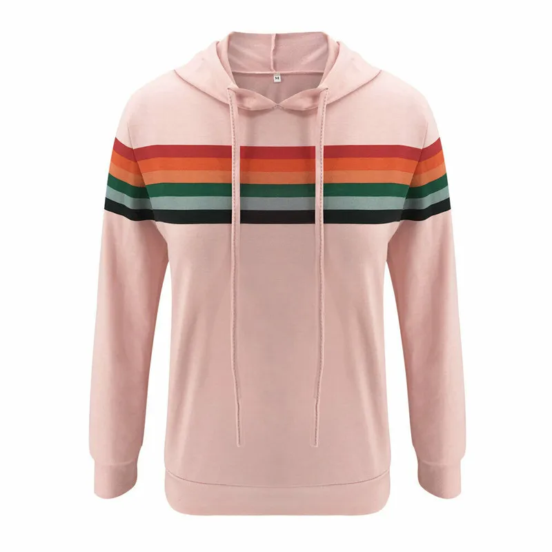 Женские худи розовые серые спортивные свитера в полоску с длинным рукавом и