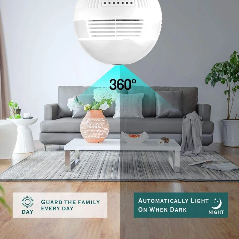 360 ° светодиодный светильник 1080P Wi-Fi Камера панорамный охранных Smart Wifi CCTV объектив