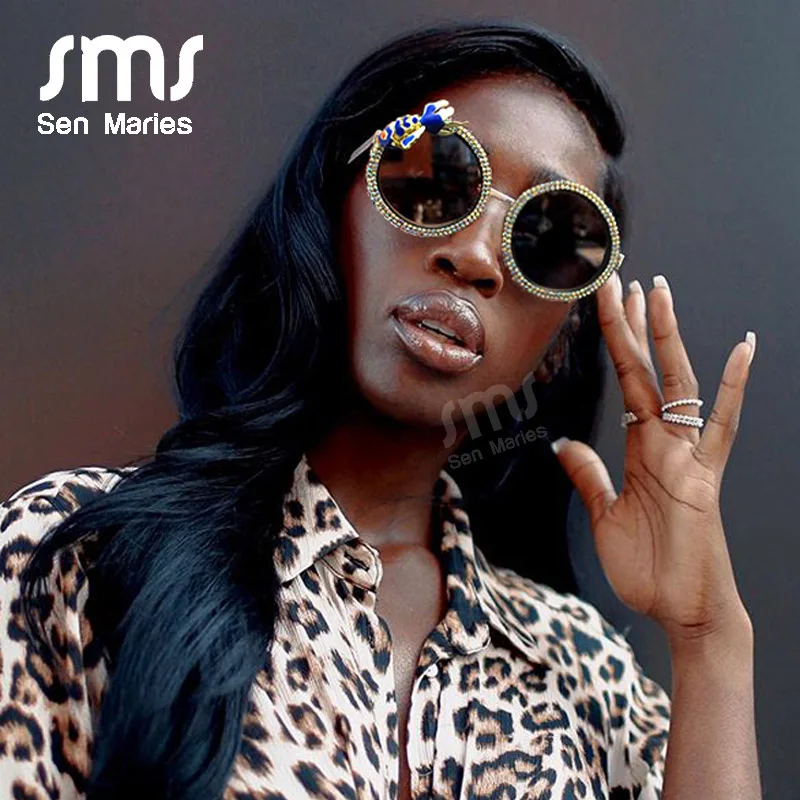 Винтажные круглые солнцезащитные очки со стразами женские модные Стразы в стиле