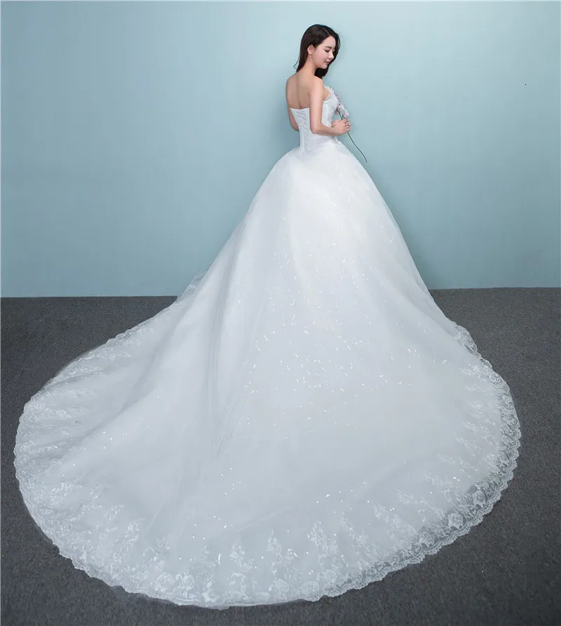 Vivian's Bridal без бретелек Кристалл цветок украшение женское свадебное платье Белый Королевский поезд обратно кружева Многоуровневое свадебное платье