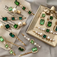 2020 new vintage green rhinestone hair clip imitation pearl barrettes hairgrip hair accessories for women girls party wedding