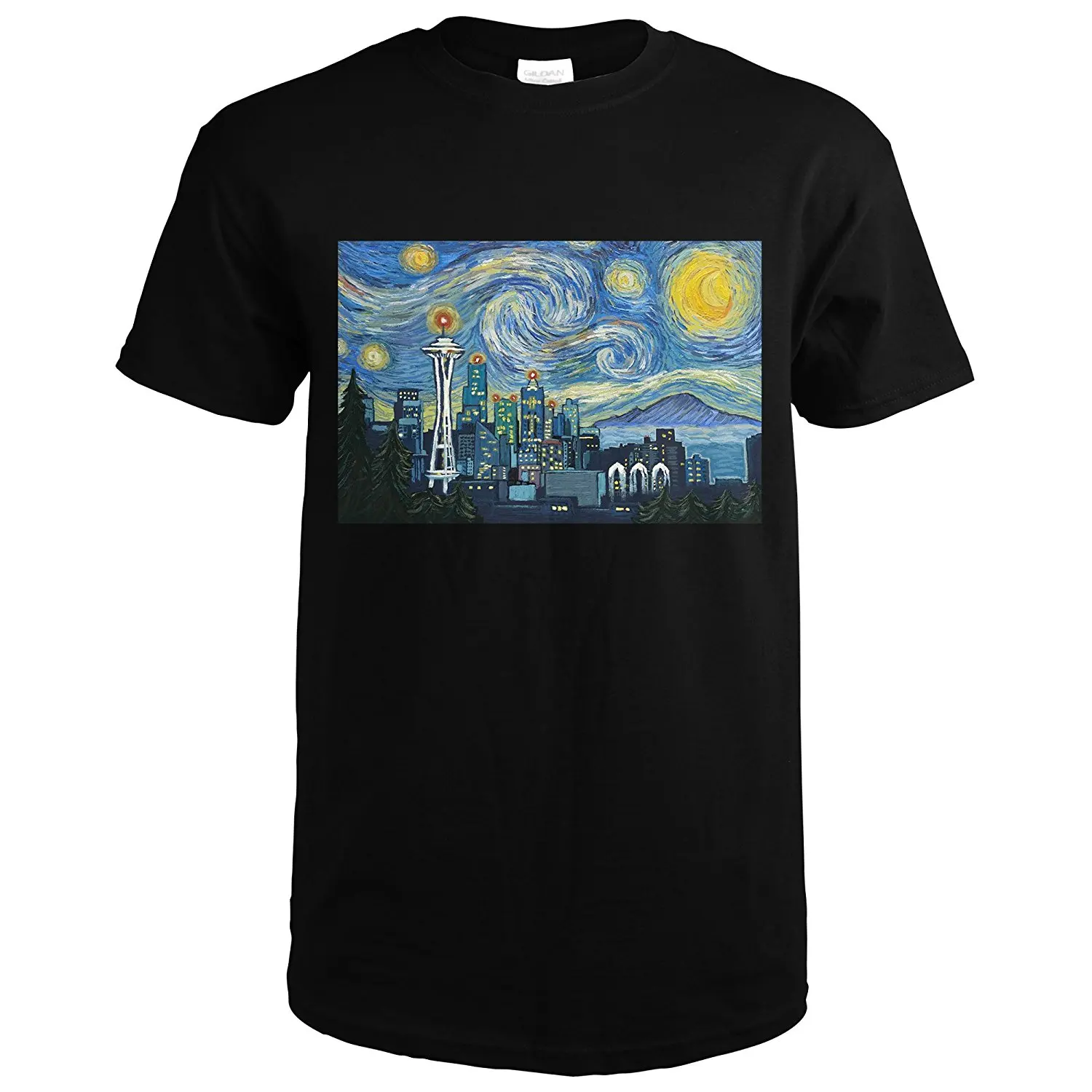 Мужские топы 2018 футболки Рабочая футболка Сиэтл Вашингтон-Skyline-Ван Гог Звездная