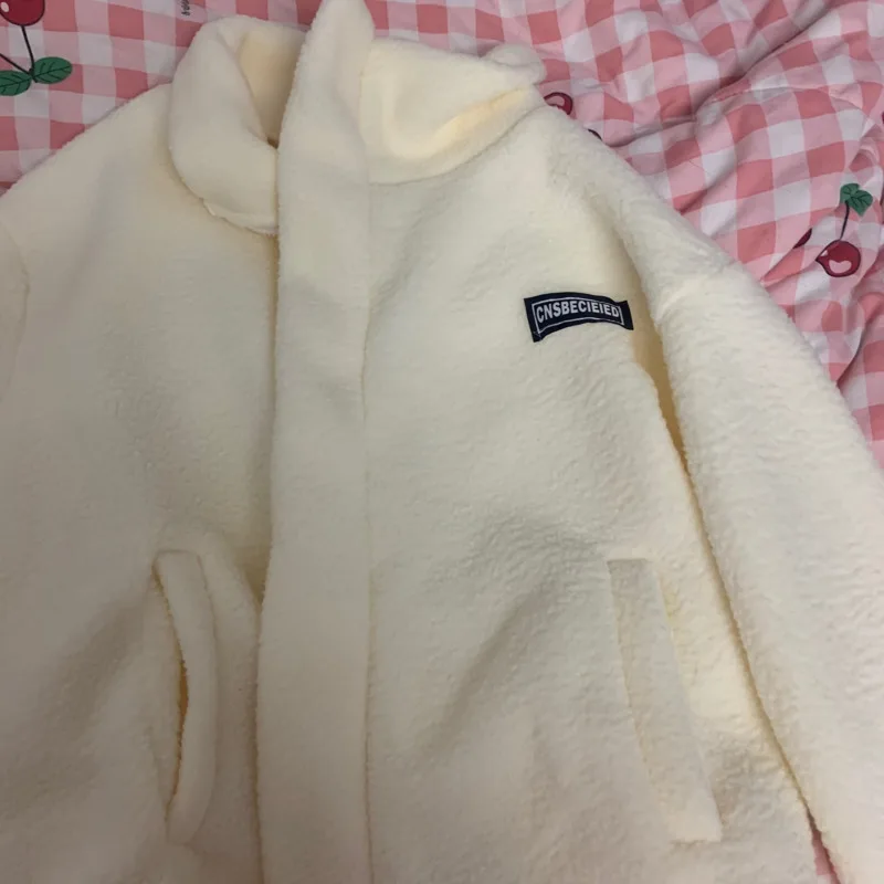 Женская зимняя белая куртка из искусственного меха овечьей шерсти милое пальто