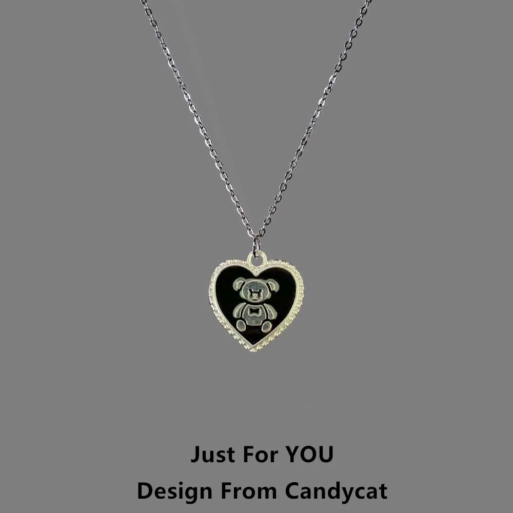 Kpop Fashion Chain Black Heart Cartoon Pendant Necklace For Women 2022 Couple Party Jewelry |
