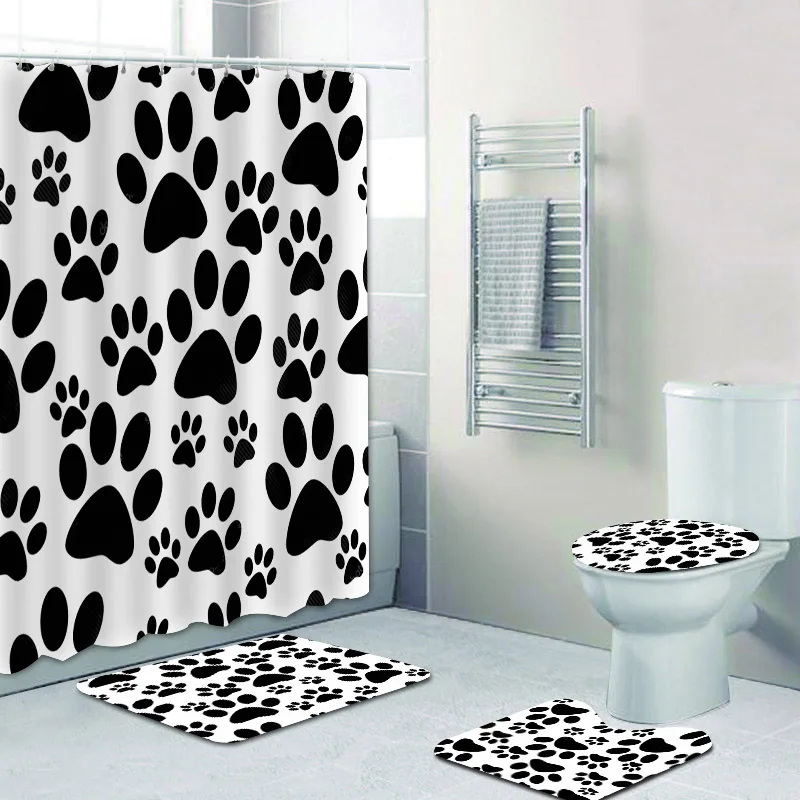 Стильная абстрактная занавеска для душа с узором в виде лап собаки и ковер милые