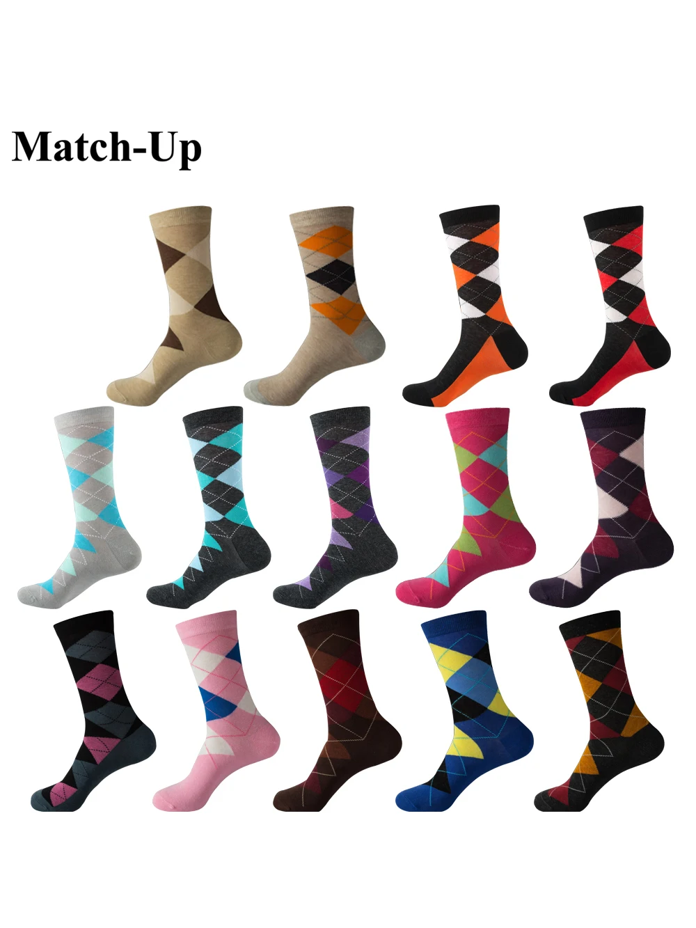 Match-Up  Men's Combed Cotton  Socks Funny Casual Crew Dress Party Socks Novelty Mixed Color(10 Pairs/lot)