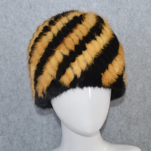 black and yellow Новинка, зимние женские шапки из натурального меха норки, вязаная шапка ручной работы, шапка из натурального меха норки, хорошее эластичное качество, шапка из меха норки - Цвет: black and yellow