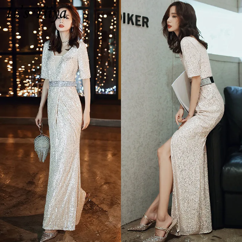

It's YiiYa Eveing Dresses Long Plus Size Robe De Soiree 2020 K140 V-neck Sequins Elegant Formal Dress Mermaid For Women