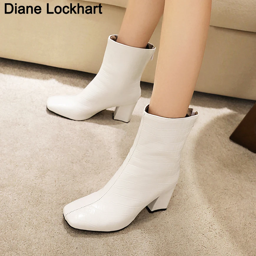 

2022 New Women Side Zipper Мартин сапоги Comfortable Mid Heel Ankle Boots Fashion Shoes Black Red White Square Heel Women boots