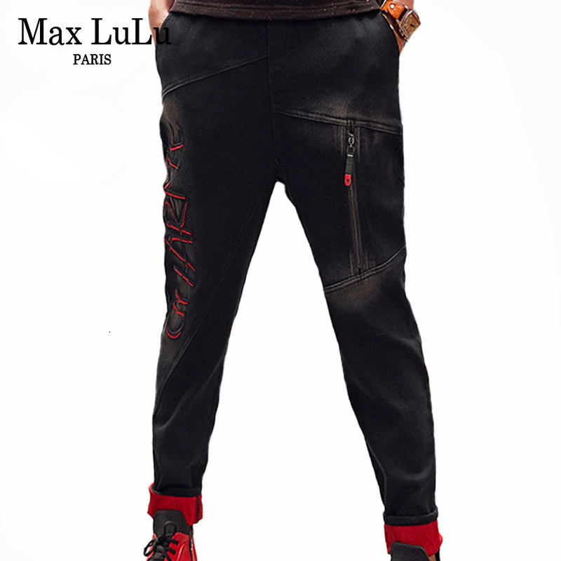 Max LuLu, весенние Модные Винтажные эластичные штаны-шаровары для девочек, корейские женские черные обтягивающие джинсы, рваные женские джинсовые брюки с 3d принтом