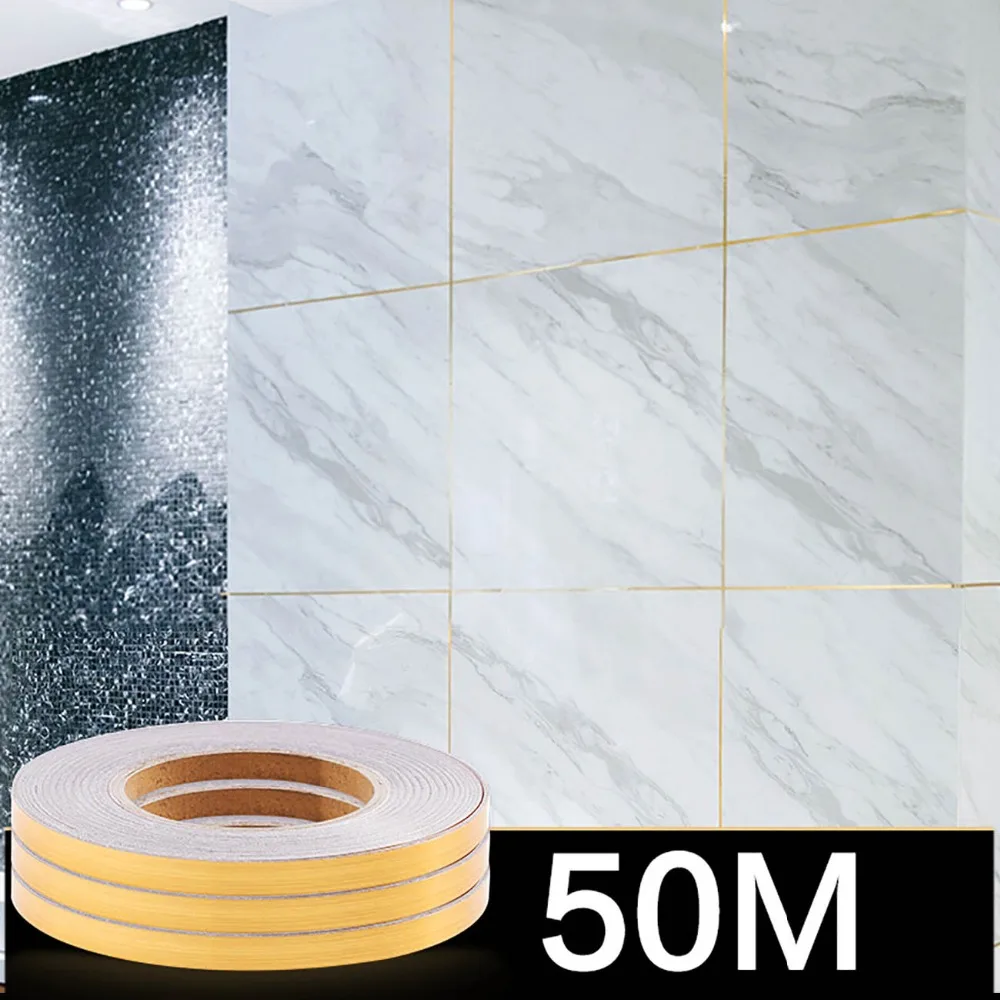 50 м золото/серебро водонепроницаемый ПВХ плитка Стикеры DIY самоклеющиеся ванная комната стены щелевая наклейка клейкая лента украшения дома