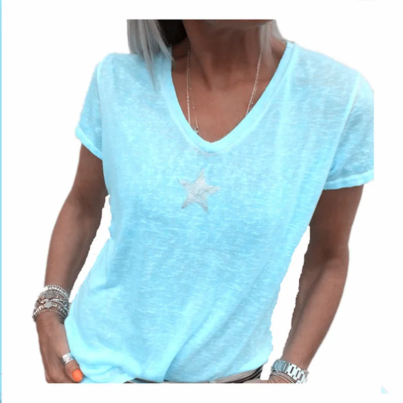 

2021 Summer T Shirt Women Casual V-Neck T-shirts Female Short Sleeve Tops For Girls Grey Solid Top Femme Tee Shirt Femme