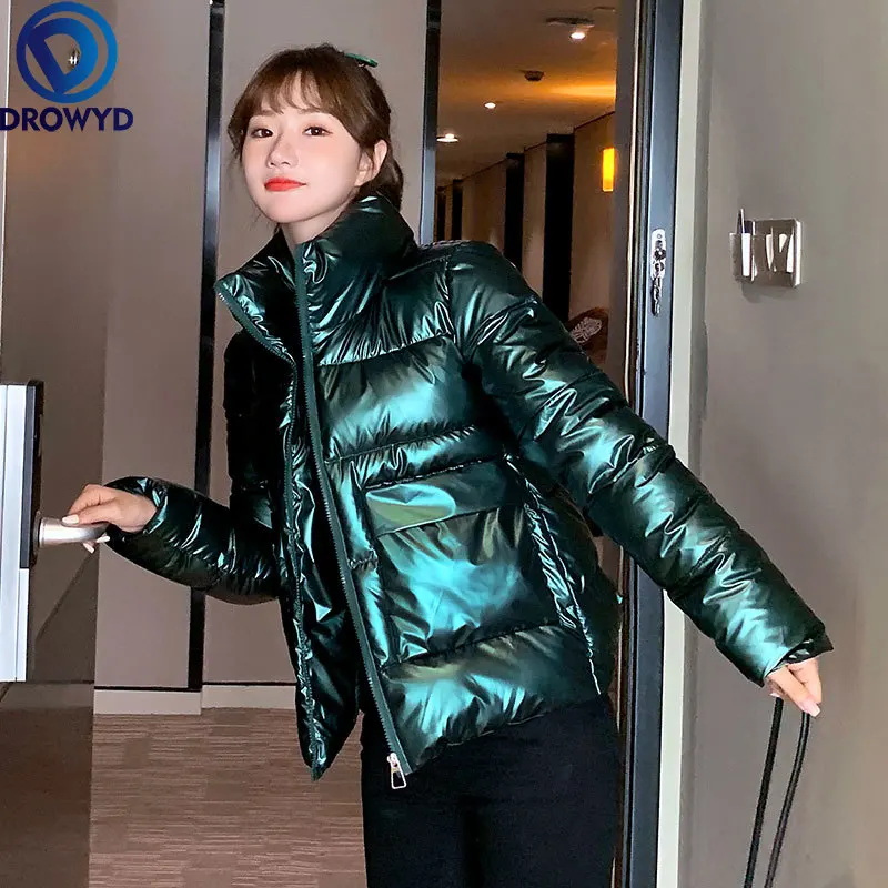 

2021 New Winter Jacket Parkas Women Glossy Down Cotton Jacket Parka Warm Female Cotton Padded Jacket Casual Short Outwear Coat