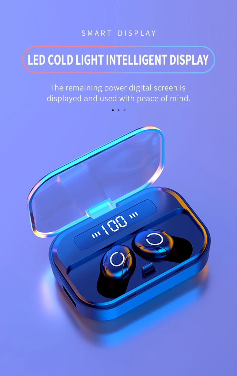 Ture Беспроводные стерео Bluetooth наушники с микрофоном, дисплей питания, музыкальная кнопка управления, Bluetooth наушники-вкладыши для смартфона