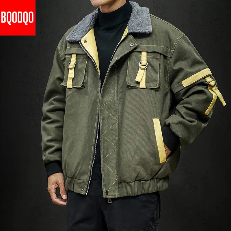 Хлопковая армейская зеленая Осенняя мужская куртка с отложным воротником модная