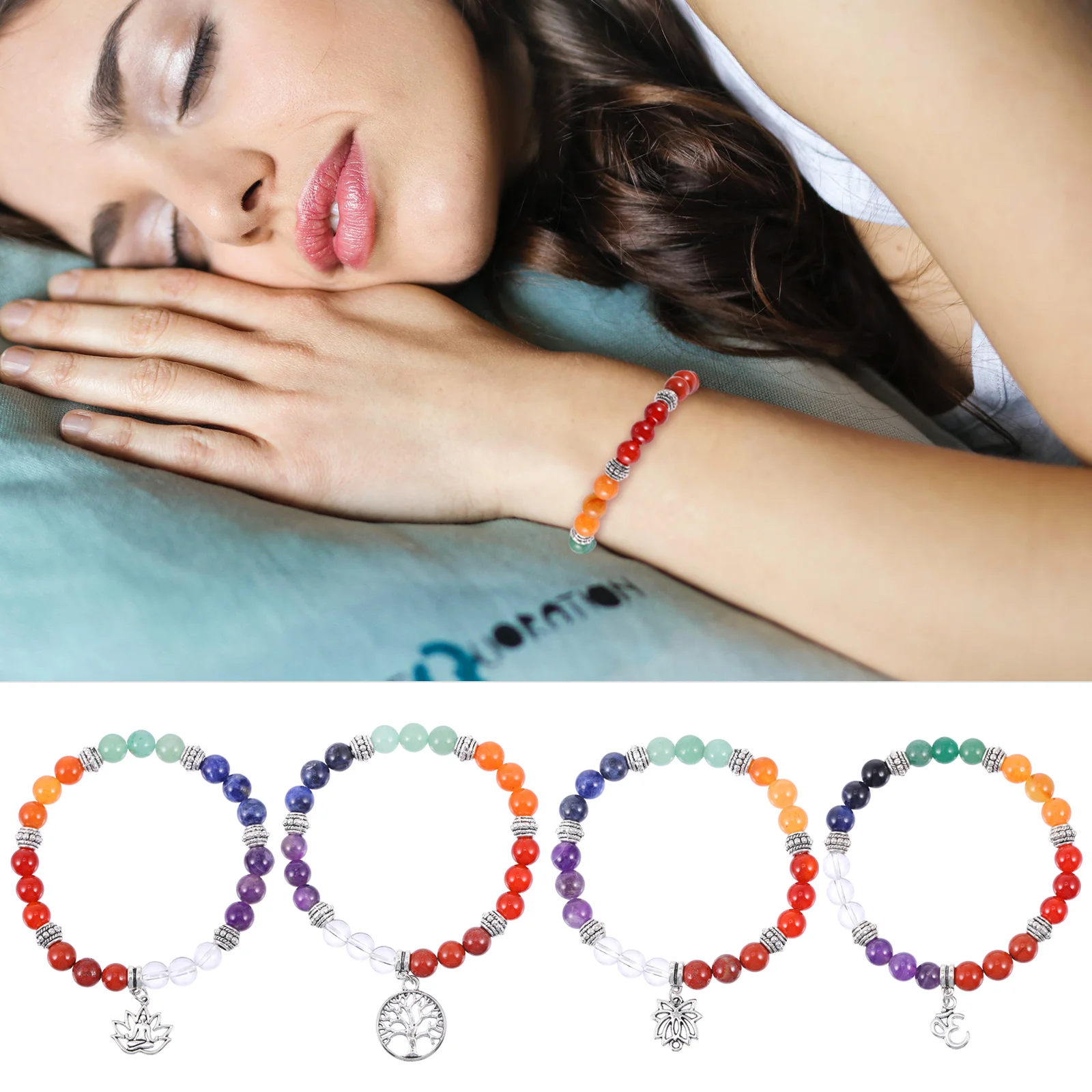 

Energy Bracelet Colorful Energy Stone Bracelet Yoga Bracelets Wrist For Women Girls Chakras Bracelet Decor (Assorted Color)